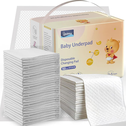 Disposable Changing Pad Liners Super Soft, Disposable Changing Pads, Ultra Absorbent & Waterproof - Covers Any Surface for Mess Free Baby Diaper Changes (White)