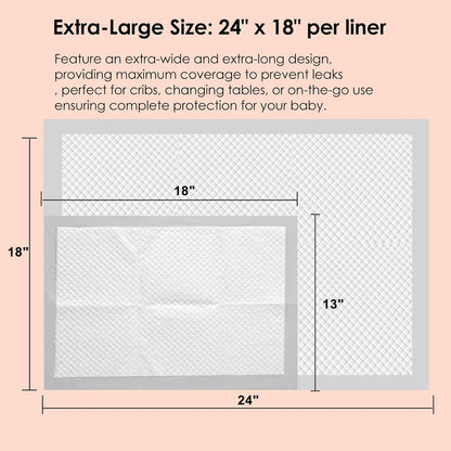 Disposable Changing Pad Liners Super Soft, Disposable Changing Pads, Ultra Absorbent & Waterproof - Covers Any Surface for Mess Free Baby Diaper Changes (White)