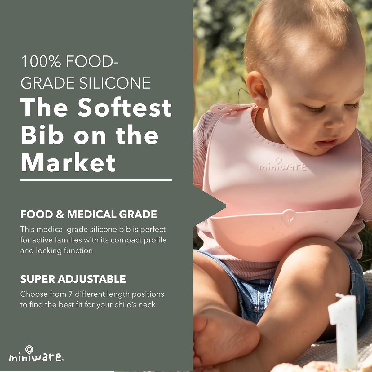 Roll & Lock Silicone Baby Bib, Easy Mealtime Cleanup - Food-Grade Adjustable Neck Strap and Food Catcher