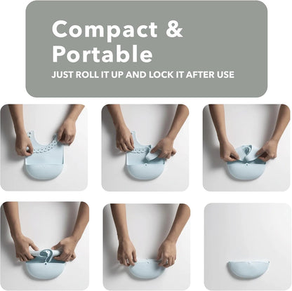 Roll & Lock Silicone Baby Bib, Easy Mealtime Cleanup - Food-Grade Adjustable Neck Strap and Food Catcher