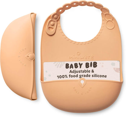 Roll & Lock Silicone Baby Bib, Easy Mealtime Cleanup - Food-Grade Adjustable Neck Strap and Food Catcher
