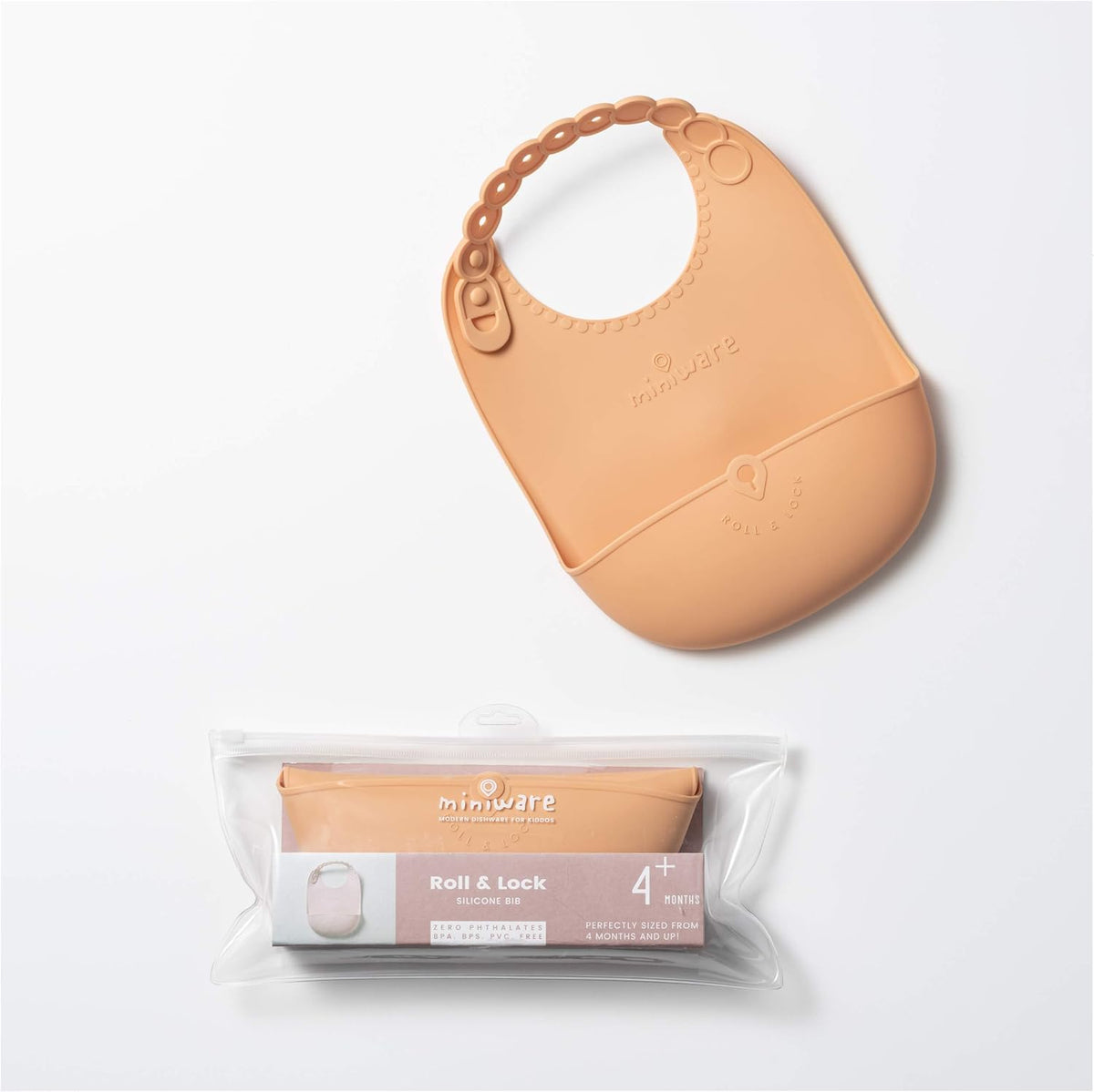 Roll & Lock Silicone Baby Bib, Easy Mealtime Cleanup - Food-Grade Adjustable Neck Strap and Food Catcher