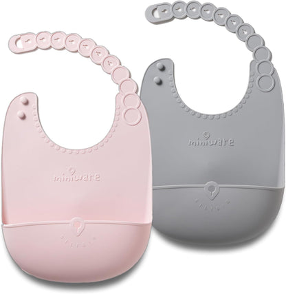 Roll & Lock Silicone Baby Bib, Easy Mealtime Cleanup - Food-Grade Adjustable Neck Strap and Food Catcher