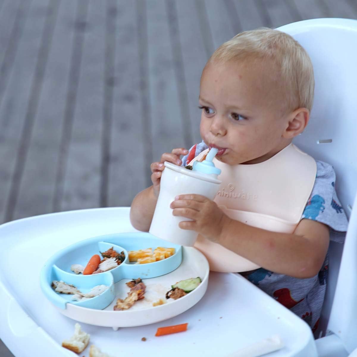 Roll & Lock Silicone Baby Bib, Easy Mealtime Cleanup - Food-Grade Adjustable Neck Strap and Food Catcher