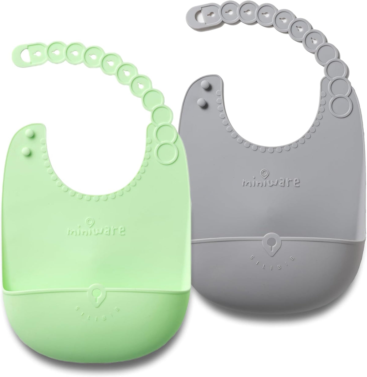 Roll & Lock Silicone Baby Bib, Easy Mealtime Cleanup - Food-Grade Adjustable Neck Strap and Food Catcher