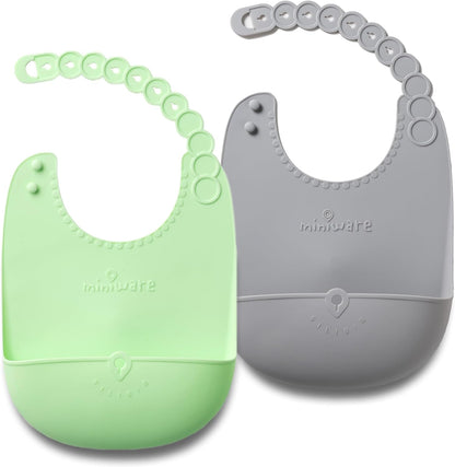 Roll & Lock Silicone Baby Bib, Easy Mealtime Cleanup - Food-Grade Adjustable Neck Strap and Food Catcher