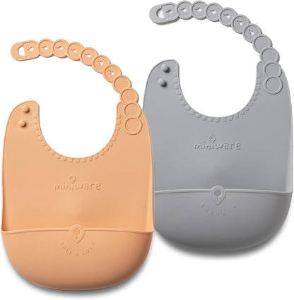 Roll & Lock Silicone Baby Bib, Easy Mealtime Cleanup - Food-Grade Adjustable Neck Strap and Food Catcher