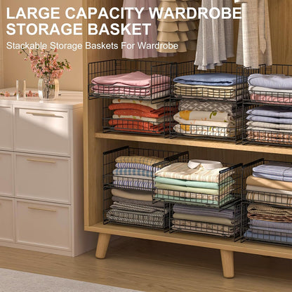 4-Tier Closet Organizers and Storage Basket with Divider, Foldable Closet Shelf Organizer System, Space-Saving Clothes Storage Drawer Organizer Bins for Wardrobe Cupboard, White
