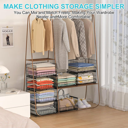 4-Tier Closet Organizers and Storage Basket with Divider, Foldable Closet Shelf Organizer System, Space-Saving Clothes Storage Drawer Organizer Bins for Wardrobe Cupboard, White