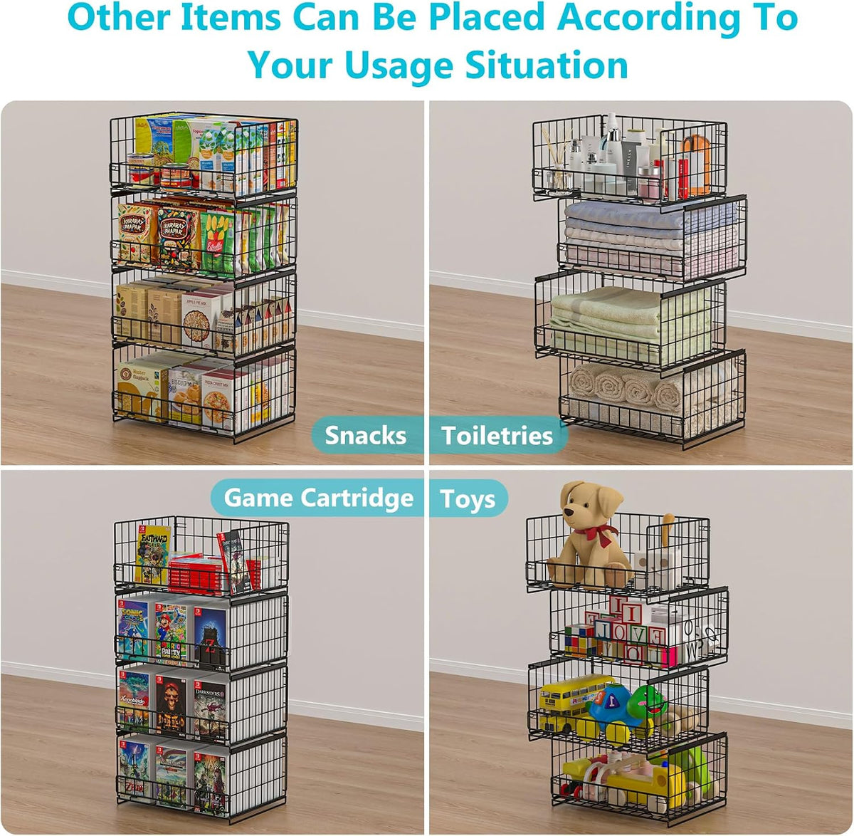 4-Tier Closet Organizers and Storage Basket with Divider, Foldable Closet Shelf Organizer System, Space-Saving Clothes Storage Drawer Organizer Bins for Wardrobe Cupboard, White