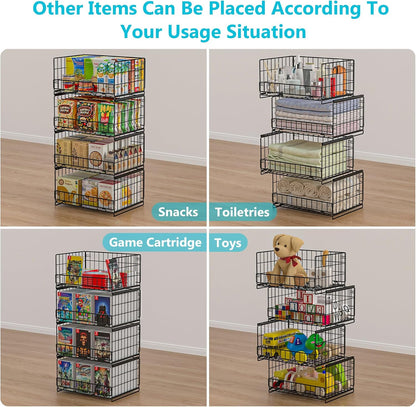 4-Tier Closet Organizers and Storage Basket with Divider, Foldable Closet Shelf Organizer System, Space-Saving Clothes Storage Drawer Organizer Bins for Wardrobe Cupboard, White