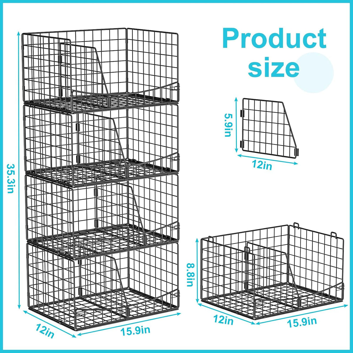 4-Tier Closet Organizers and Storage Basket with Divider, Foldable Closet Shelf Organizer System, Space-Saving Clothes Storage Drawer Organizer Bins for Wardrobe Cupboard, White