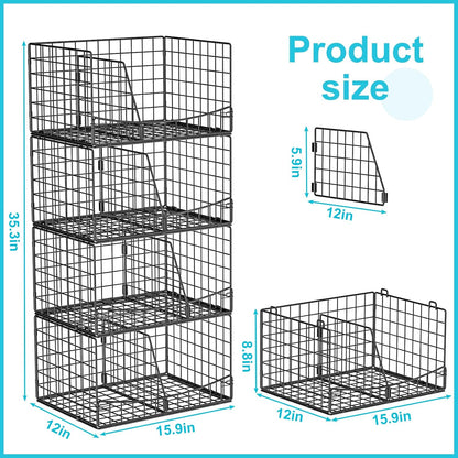 4-Tier Closet Organizers and Storage Basket with Divider, Foldable Closet Shelf Organizer System, Space-Saving Clothes Storage Drawer Organizer Bins for Wardrobe Cupboard, White