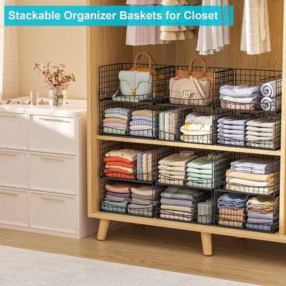 4-Tier Closet Organizers and Storage Basket with Divider, Foldable Closet Shelf Organizer System, Space-Saving Clothes Storage Drawer Organizer Bins for Wardrobe Cupboard, White