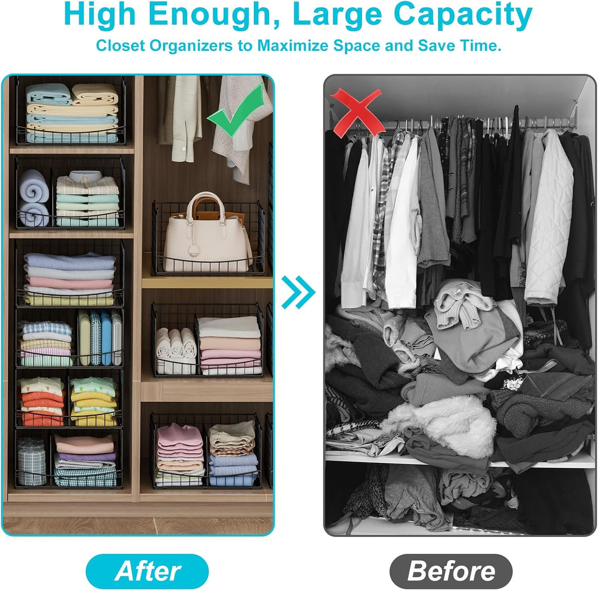 4-Tier Closet Organizers and Storage Basket with Divider, Foldable Closet Shelf Organizer System, Space-Saving Clothes Storage Drawer Organizer Bins for Wardrobe Cupboard, White