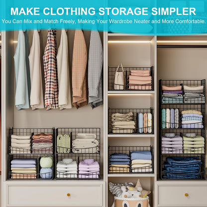 4-Tier Closet Organizers and Storage Basket with Divider, Foldable Closet Shelf Organizer System, Space-Saving Clothes Storage Drawer Organizer Bins for Wardrobe Cupboard, White