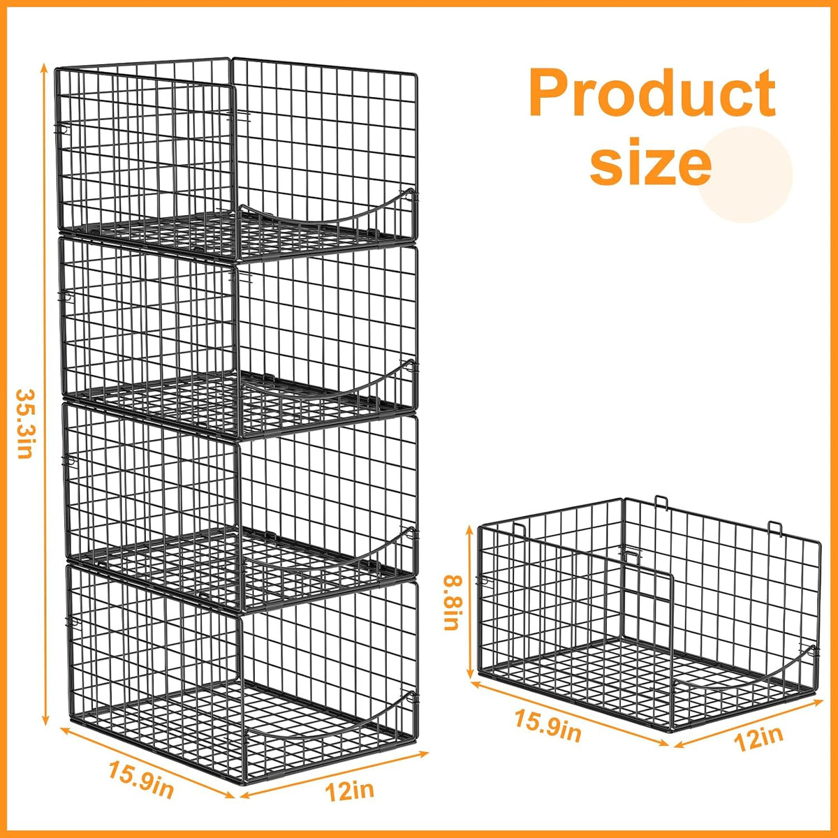4-Tier Closet Organizers and Storage Basket with Divider, Foldable Closet Shelf Organizer System, Space-Saving Clothes Storage Drawer Organizer Bins for Wardrobe Cupboard, White