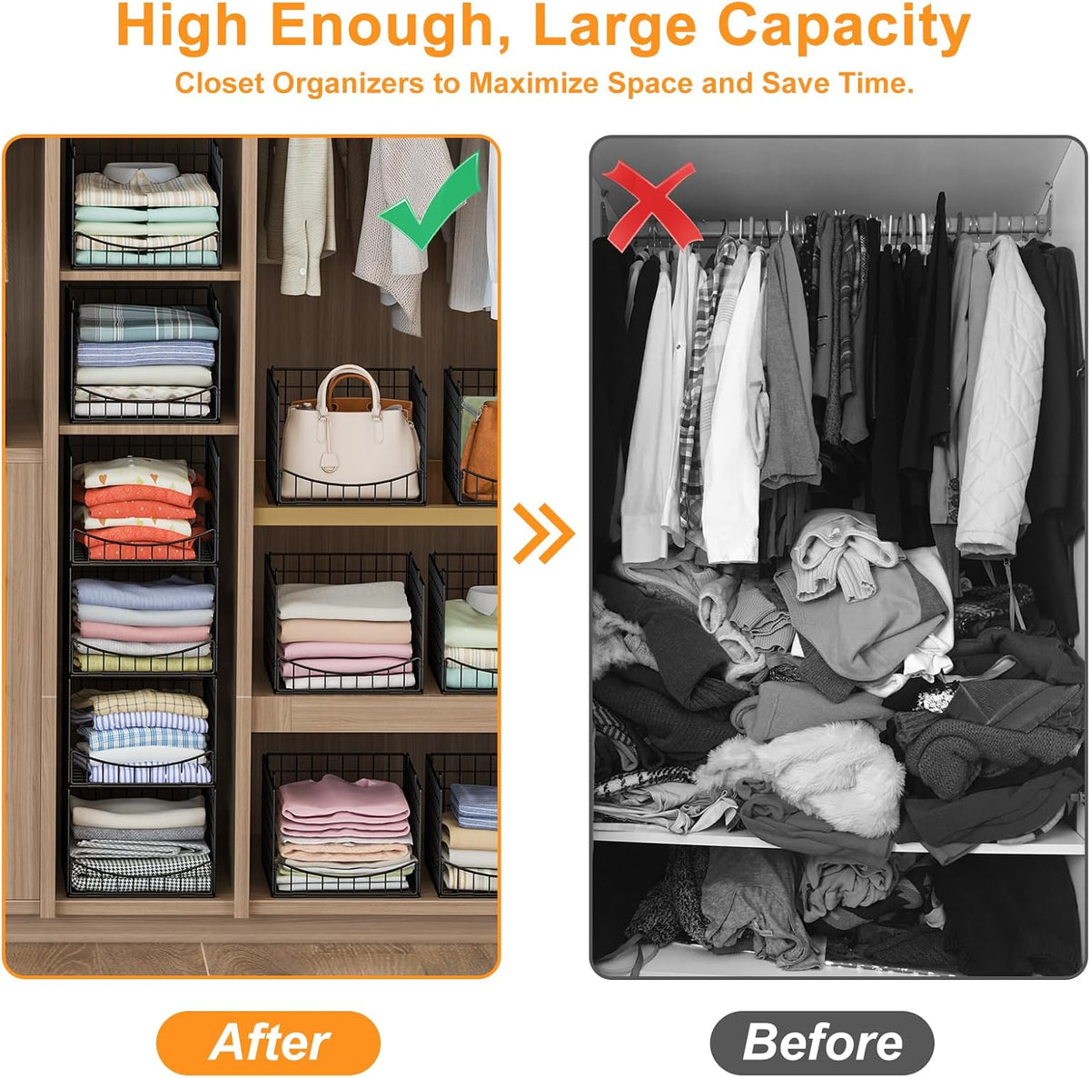 4-Tier Closet Organizers and Storage Basket with Divider, Foldable Closet Shelf Organizer System, Space-Saving Clothes Storage Drawer Organizer Bins for Wardrobe Cupboard, White