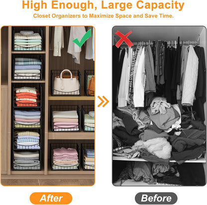 4-Tier Closet Organizers and Storage Basket with Divider, Foldable Closet Shelf Organizer System, Space-Saving Clothes Storage Drawer Organizer Bins for Wardrobe Cupboard, White