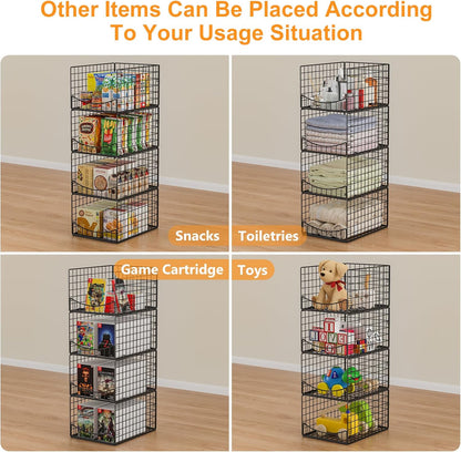4-Tier Closet Organizers and Storage Basket with Divider, Foldable Closet Shelf Organizer System, Space-Saving Clothes Storage Drawer Organizer Bins for Wardrobe Cupboard, White