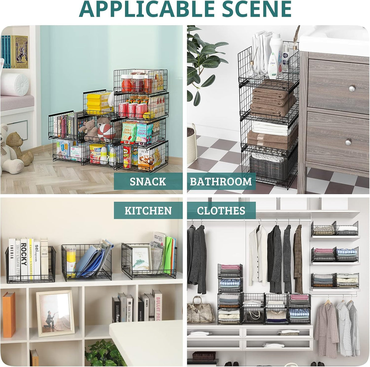 4-Tier Closet Organizers and Storage Basket with Divider, Foldable Closet Shelf Organizer System, Space-Saving Clothes Storage Drawer Organizer Bins for Wardrobe Cupboard, White
