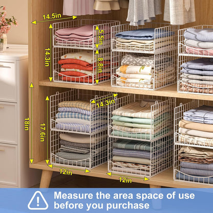 4-Tier Closet Organizers and Storage Basket with Divider, Foldable Closet Shelf Organizer System, Space-Saving Clothes Storage Drawer Organizer Bins for Wardrobe Cupboard, White