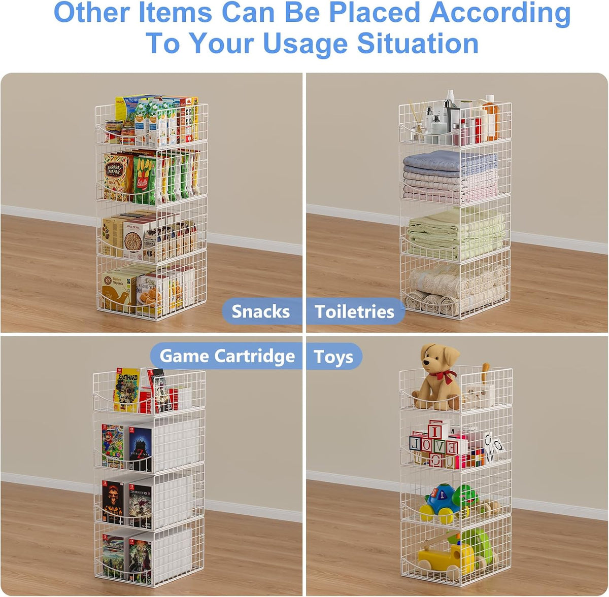 4-Tier Closet Organizers and Storage Basket with Divider, Foldable Closet Shelf Organizer System, Space-Saving Clothes Storage Drawer Organizer Bins for Wardrobe Cupboard, White