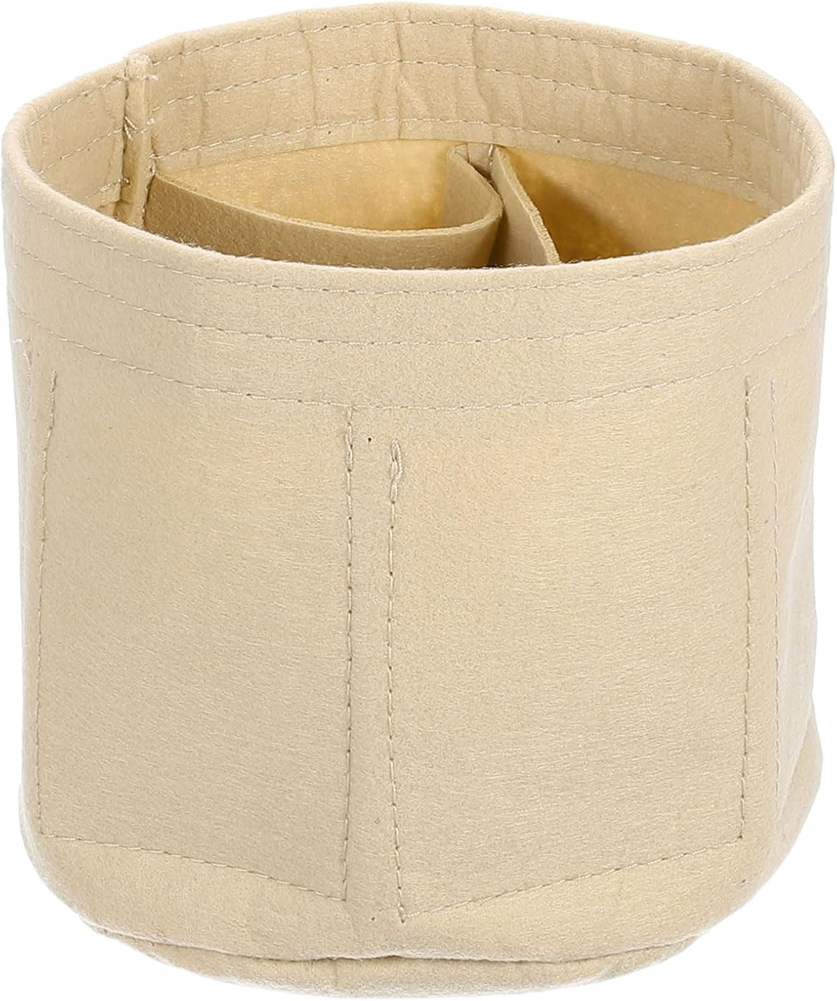 Purse Organizer Insert, Portable Felt Organizer Bags Round Multiple Compartments Purse Liner for Bucket Bag, Domed Satchel, Tote Bag, Handbag Shaper (8" x 4" x 5.5", Khaki)