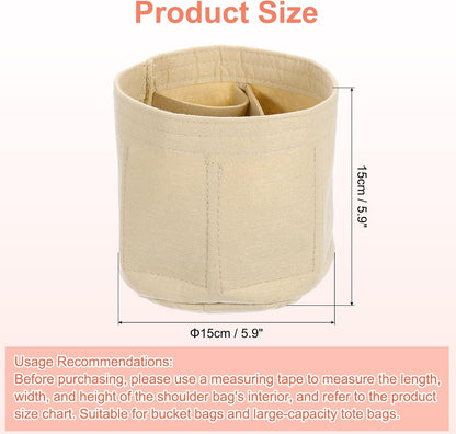 Purse Organizer Insert, Portable Felt Organizer Bags Round Multiple Compartments Purse Liner for Bucket Bag, Domed Satchel, Tote Bag, Handbag Shaper (8" x 4" x 5.5", Khaki)