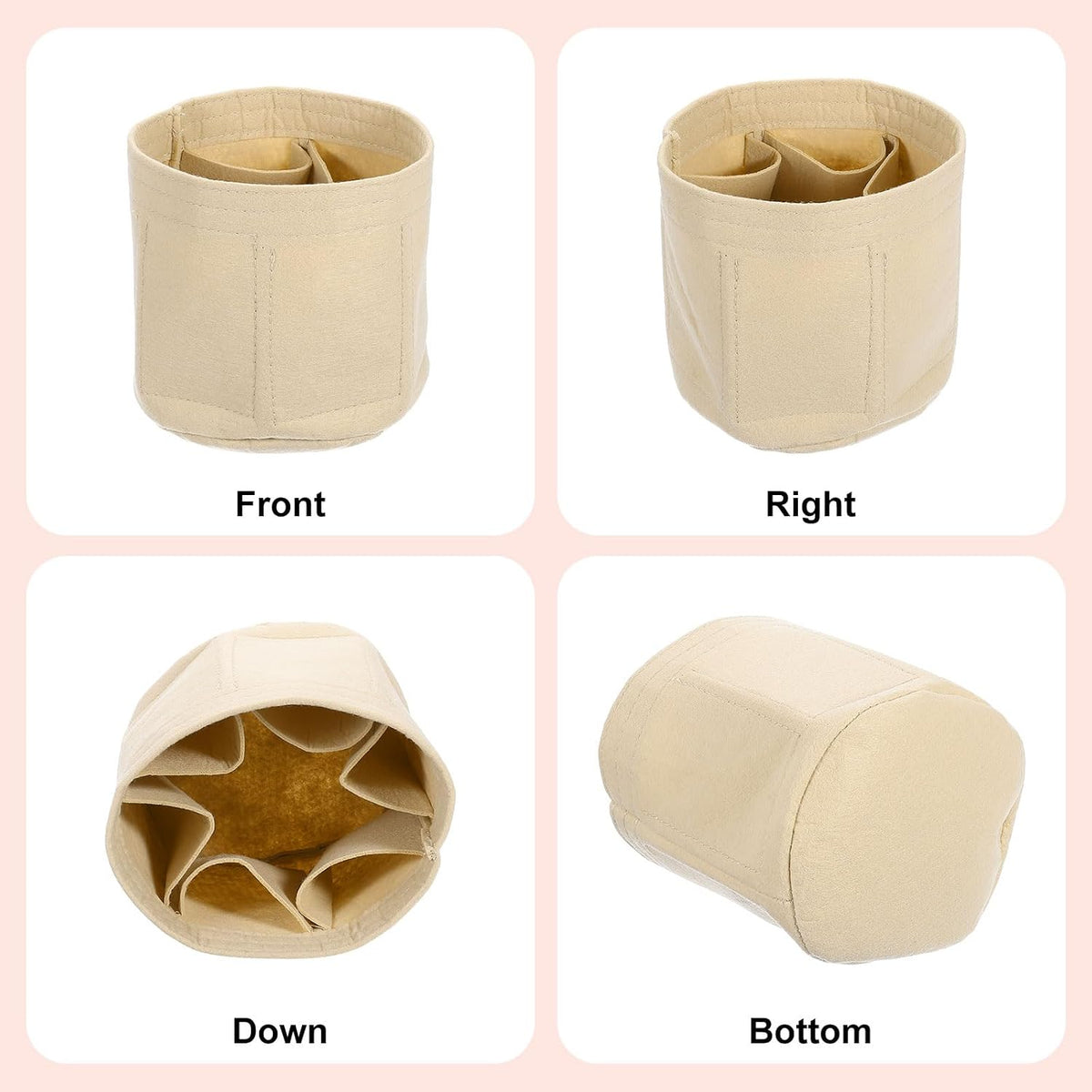 Purse Organizer Insert, Portable Felt Organizer Bags Round Multiple Compartments Purse Liner for Bucket Bag, Domed Satchel, Tote Bag, Handbag Shaper (8" x 4" x 5.5", Khaki)