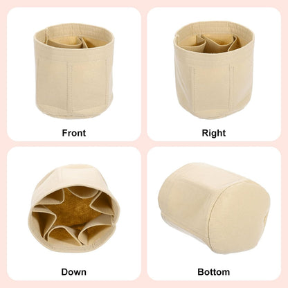 Purse Organizer Insert, Portable Felt Organizer Bags Round Multiple Compartments Purse Liner for Bucket Bag, Domed Satchel, Tote Bag, Handbag Shaper (8" x 4" x 5.5", Khaki)