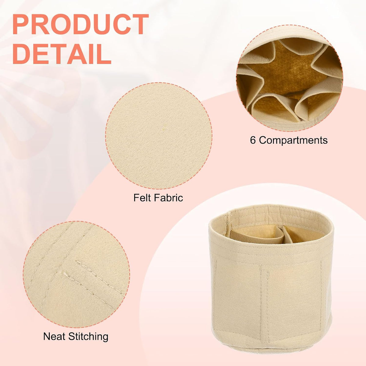 Purse Organizer Insert, Portable Felt Organizer Bags Round Multiple Compartments Purse Liner for Bucket Bag, Domed Satchel, Tote Bag, Handbag Shaper (8" x 4" x 5.5", Khaki)
