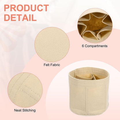 Purse Organizer Insert, Portable Felt Organizer Bags Round Multiple Compartments Purse Liner for Bucket Bag, Domed Satchel, Tote Bag, Handbag Shaper (8" x 4" x 5.5", Khaki)