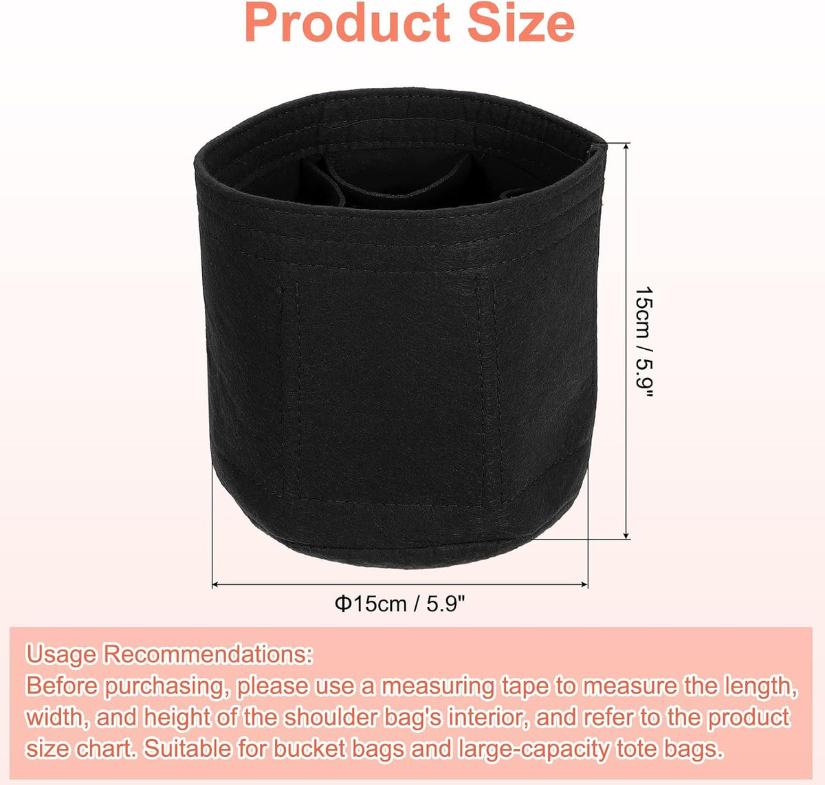 Purse Organizer Insert, Portable Felt Organizer Bags Round Multiple Compartments Purse Liner for Bucket Bag, Domed Satchel, Tote Bag, Handbag Shaper (8" x 4" x 5.5", Khaki)