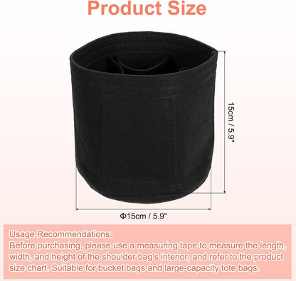 Purse Organizer Insert, Portable Felt Organizer Bags Round Multiple Compartments Purse Liner for Bucket Bag, Domed Satchel, Tote Bag, Handbag Shaper (8" x 4" x 5.5", Khaki)