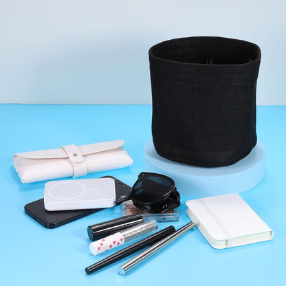 Purse Organizer Insert, Portable Felt Organizer Bags Round Multiple Compartments Purse Liner for Bucket Bag, Domed Satchel, Tote Bag, Handbag Shaper (8" x 4" x 5.5", Khaki)