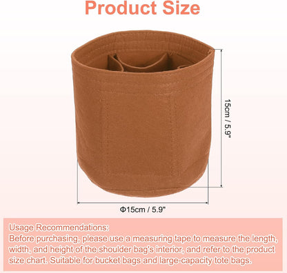 Purse Organizer Insert, Portable Felt Organizer Bags Round Multiple Compartments Purse Liner for Bucket Bag, Domed Satchel, Tote Bag, Handbag Shaper (8" x 4" x 5.5", Khaki)