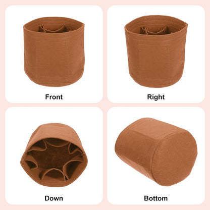 Purse Organizer Insert, Portable Felt Organizer Bags Round Multiple Compartments Purse Liner for Bucket Bag, Domed Satchel, Tote Bag, Handbag Shaper (8" x 4" x 5.5", Khaki)
