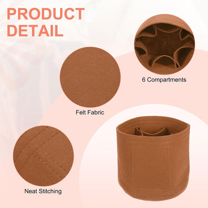 Purse Organizer Insert, Portable Felt Organizer Bags Round Multiple Compartments Purse Liner for Bucket Bag, Domed Satchel, Tote Bag, Handbag Shaper (8" x 4" x 5.5", Khaki)