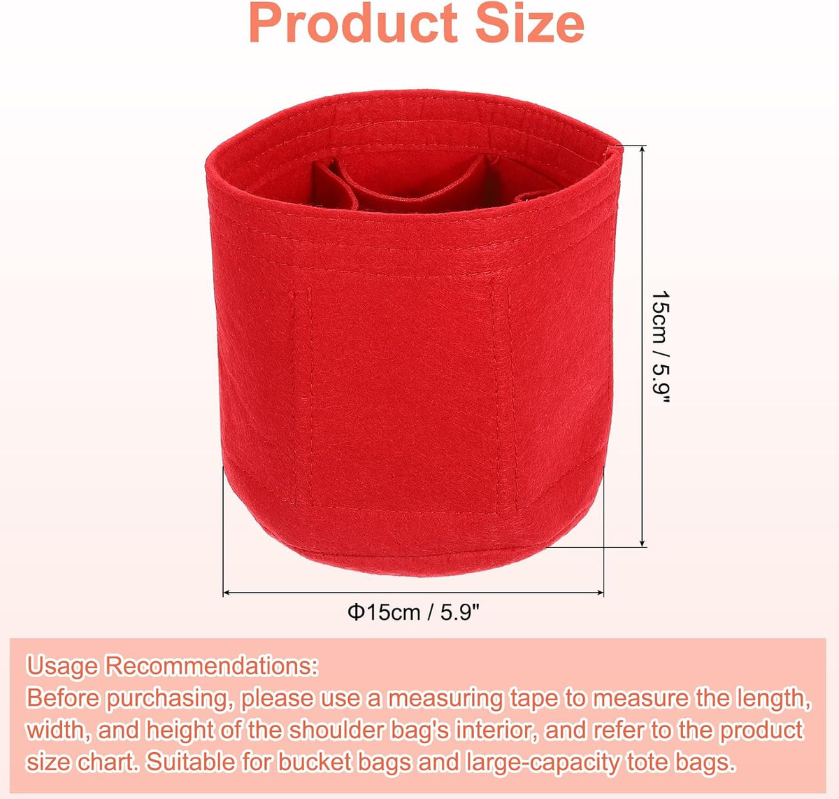 Purse Organizer Insert, Portable Felt Organizer Bags Round Multiple Compartments Purse Liner for Bucket Bag, Domed Satchel, Tote Bag, Handbag Shaper (8" x 4" x 5.5", Khaki)