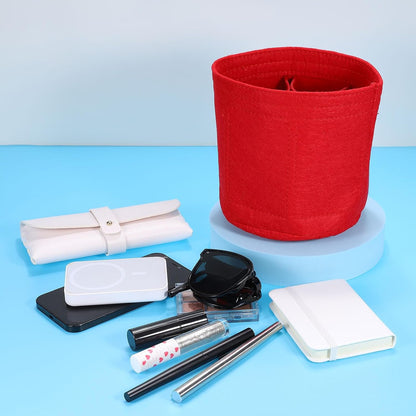 Purse Organizer Insert, Portable Felt Organizer Bags Round Multiple Compartments Purse Liner for Bucket Bag, Domed Satchel, Tote Bag, Handbag Shaper (8" x 4" x 5.5", Khaki)