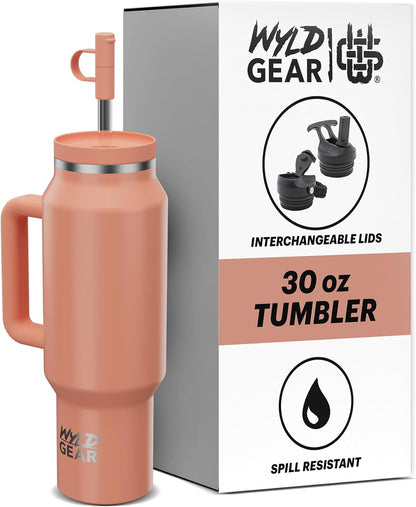 Wyld Gear Insulated Stainless Steel Water Tumbler Travel Cup with Handle Straw Lid Double Wall Thermal Cup Keeps Drinks Cold or Hot for Hours Durable Lightweight Everyday Use - 40 Oz Citrus