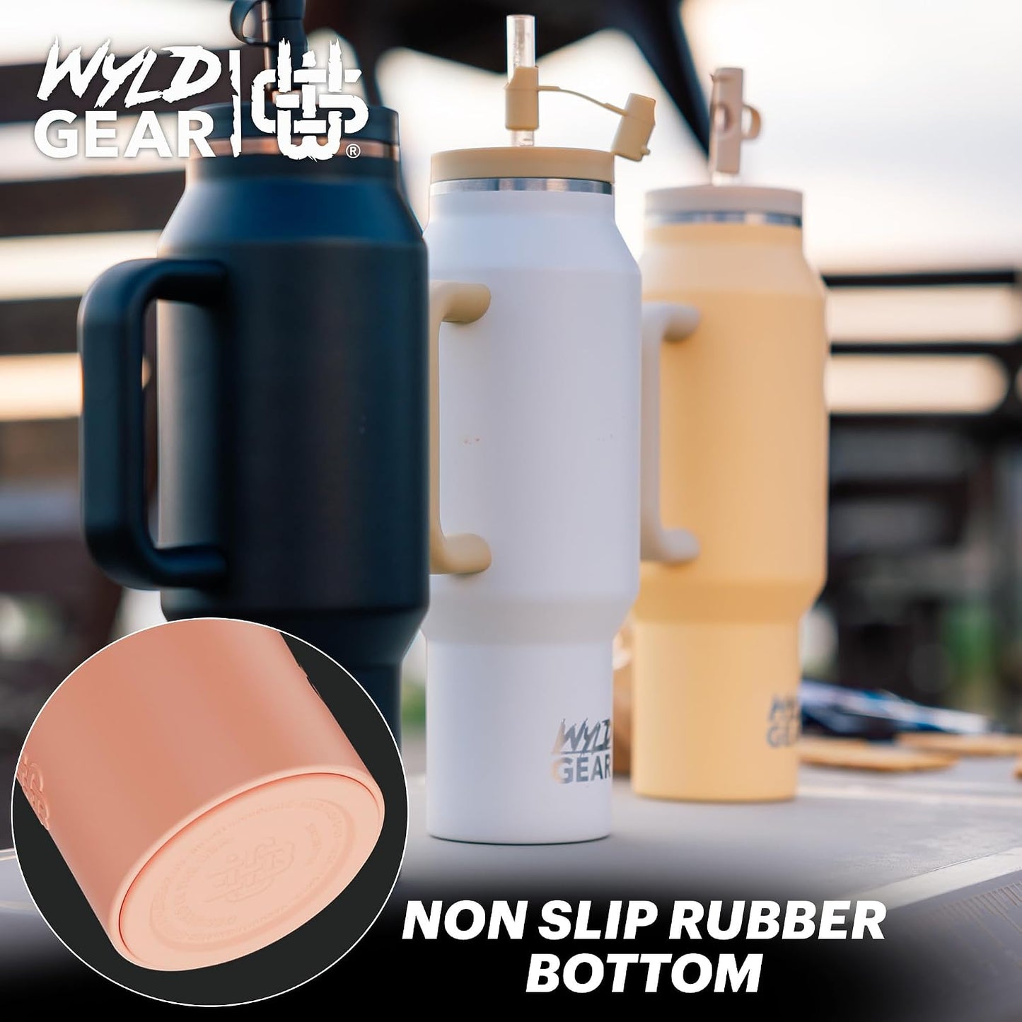Wyld Gear Insulated Stainless Steel Water Tumbler Travel Cup with Handle Straw Lid Double Wall Thermal Cup Keeps Drinks Cold or Hot for Hours Durable Lightweight Everyday Use - 40 Oz Citrus