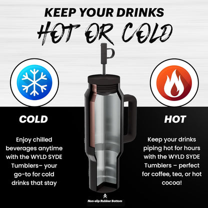 Wyld Gear Insulated Stainless Steel Water Tumbler Travel Cup with Handle Straw Lid Double Wall Thermal Cup Keeps Drinks Cold or Hot for Hours Durable Lightweight Everyday Use - 40 Oz Citrus