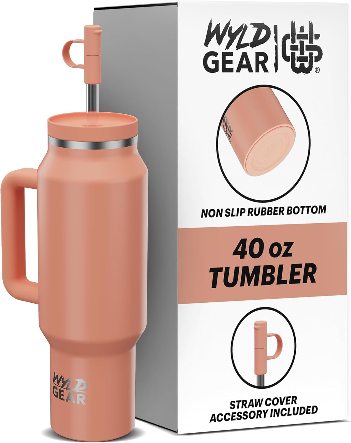 Wyld Gear Insulated Stainless Steel Water Tumbler Travel Cup with Handle Straw Lid Double Wall Thermal Cup Keeps Drinks Cold or Hot for Hours Durable Lightweight Everyday Use - 40 Oz Citrus