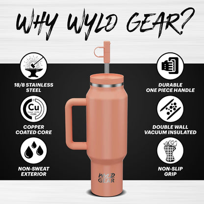 Wyld Gear Insulated Stainless Steel Water Tumbler Travel Cup with Handle Straw Lid Double Wall Thermal Cup Keeps Drinks Cold or Hot for Hours Durable Lightweight Everyday Use - 40 Oz Citrus