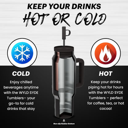 Wyld Gear Insulated Stainless Steel Water Tumbler Travel Cup with Handle Straw Lid Double Wall Thermal Cup Keeps Drinks Cold or Hot for Hours Durable Lightweight Everyday Use - 40 Oz Citrus
