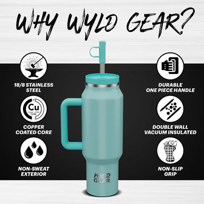 Wyld Gear Insulated Stainless Steel Water Tumbler Travel Cup with Handle Straw Lid Double Wall Thermal Cup Keeps Drinks Cold or Hot for Hours Durable Lightweight Everyday Use - 40 Oz Citrus