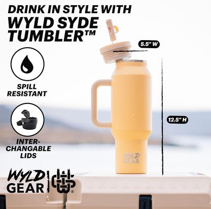 Wyld Gear Insulated Stainless Steel Water Tumbler Travel Cup with Handle Straw Lid Double Wall Thermal Cup Keeps Drinks Cold or Hot for Hours Durable Lightweight Everyday Use - 40 Oz Citrus