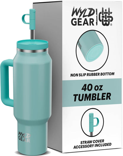 Wyld Gear Insulated Stainless Steel Water Tumbler Travel Cup with Handle Straw Lid Double Wall Thermal Cup Keeps Drinks Cold or Hot for Hours Durable Lightweight Everyday Use - 40 Oz Citrus